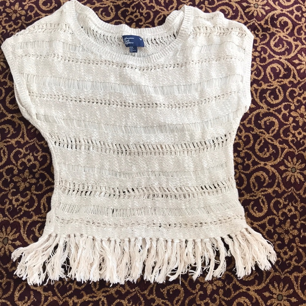 American Eagle Outfitters Cream Fringe Tank Top